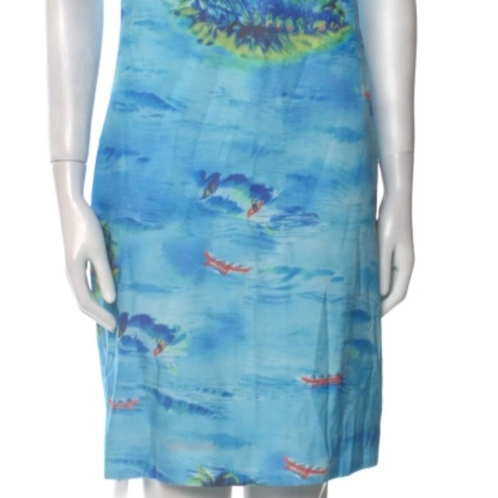 NWOT Staud Bell Island-Print Ruched Empire Waist Mini Dress Blue L $340 - Picture 8 of 8